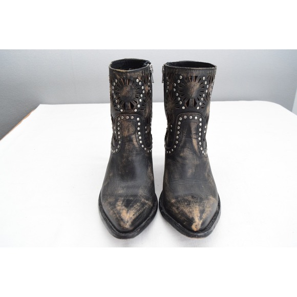 Old Gringo Boots Reeve 6.5 B Black Leather Studded Cutout Western Ankle Boots - Picture 2 of 8